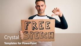  Presentation with free speech - Amazing slide set having young-handsome-man-asking backdrop and a coral colored foreground