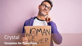  Presentation with women rights - Presentation with young-handsome-man-asking background and a coral colored foreground