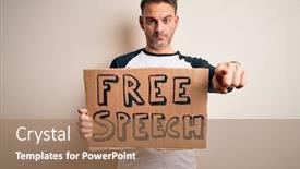  Presentation with free speech - Audience pleasing PPT theme consisting of young-handsome-man-asking backdrop and a coral colored foreground