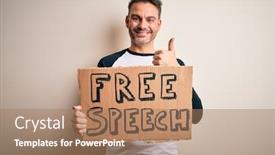 Presentation with free speech - Presentation with young-handsome-man-asking background and a coral colored foreground