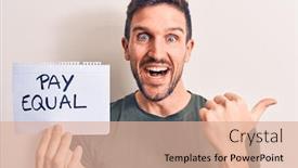  Presentation with equality - PPT layouts with young-handsome-man-asking background and a coral colored foreground