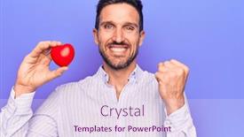  Presentation with purple heart - PPT theme having young-handsome-man-asking background and a sky blue colored foreground