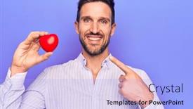  Presentation with purple heart - Beautiful slide deck featuring young-handsome-man-asking backdrop and a light blue colored foreground