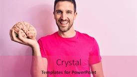  Presentation with brain memory - PPT theme consisting of young-handsome-man-asking background and a coral colored foreground