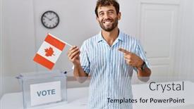  Presentation with election canada - PPT theme featuring young-handsome-man-at-political background and a light blue colored foreground