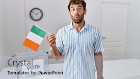  Presentation with political campaign - Presentation theme with young-handsome-man-at-political background and a light blue colored foreground