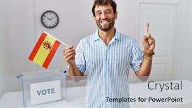  Presentation with political campaign - Presentation enhanced with young-handsome-man-at-political background and a light blue colored foreground