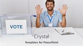  Presentation with political - Slide set with young-handsome-man-at-political background and a light gray colored foreground