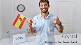  Presentation with political campaign - Presentation design enhanced with young-handsome-man-at-political background and a  colored foreground