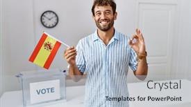  Presentation with political campaign - PPT layouts featuring young-handsome-man-at-political background and a light blue colored foreground