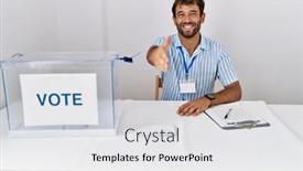  Presentation with election - Presentation with young-handsome-man-at-political background and a light gray colored foreground