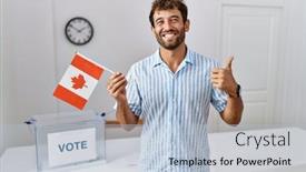  Presentation with election canada - PPT theme consisting of young-handsome-man-at-political background and a light blue colored foreground
