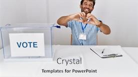  Presentation with love heart - Slide deck featuring young-handsome-man-at-political background and a  colored foreground