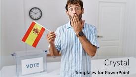  Presentation with political campaign - Presentation consisting of young-handsome-man-at-political background and a  colored foreground