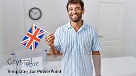  Presentation with political campaign - Presentation enhanced with young-handsome-man-at-political background and a light blue colored foreground