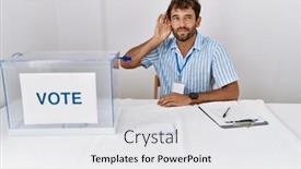  Presentation with election - Theme consisting of young-handsome-man-at-political background and a white colored foreground