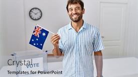  Presentation with political campaign - PPT layouts with young-handsome-man-at-political background and a light blue colored foreground