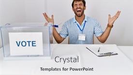  Presentation with election - Presentation theme consisting of young-handsome-man-at-political background and a white colored foreground