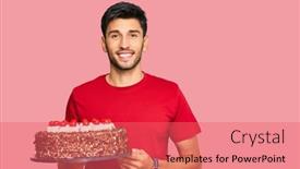  Presentation with happy birthday cake - Audience pleasing PPT theme consisting of young-handsome-man-celebrating-birthday backdrop and a coral colored foreground