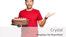  Presentation with happy birthday cake - Presentation theme with young-handsome-man-celebrating-birthday background and a white colored foreground