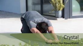  Presentation with villa - Cool new presentation design with young handsome man doing morning backdrop and a seafoam green colored foreground