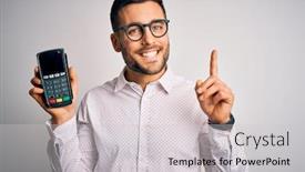  Presentation with payment - Colorful PPT theme enhanced with young-handsome-man-doing-payment backdrop and a light gray colored foreground