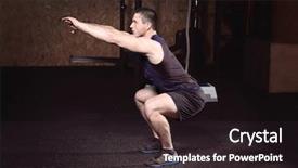  Presentation with gym - Cool new presentation with bended knees - young handsome man doing squats backdrop and a wine colored foreground