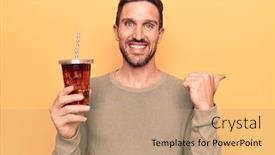  Presentation with beverage - Audience pleasing presentation design consisting of young-handsome-man-drinking-cola backdrop and a coral colored foreground