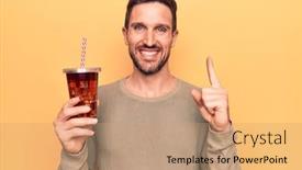 Presentation with beverage - PPT layouts enhanced with young-handsome-man-drinking-cola background and a coral colored foreground