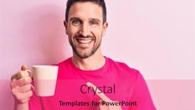  Presentation with coffee cup - Slides with young-handsome-man-drinking-cup background and a coral colored foreground