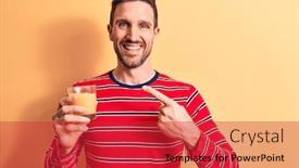  Presentation with healthy juice - Audience pleasing slide set consisting of young-handsome-man-drinking-glass backdrop and a red colored foreground