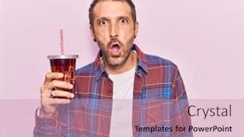  Presentation with beverage - Presentation theme consisting of young-handsome-man-drinking-glass background and a coral colored foreground