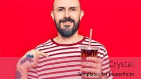  Presentation with beverage - Cool new presentation design with young-handsome-man-drinking-glass backdrop and a coral colored foreground