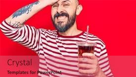  Presentation with beverage - Audience pleasing presentation design consisting of young-handsome-man-drinking-glass backdrop and a red colored foreground