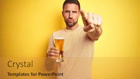  Presentation with drinking glass - Amazing PPT theme having energy drink - young handsome man drinking backdrop and a gold colored foreground