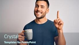  Presentation with cup coffee - Slide set with young-handsome-man-drinking background and a ocean colored foreground
