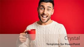 Presentation with coffee cup - Beautiful presentation theme featuring young-handsome-man-drinking backdrop and a lemonade colored foreground