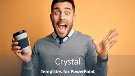  Presentation with winner cup - Presentation theme having young-handsome-man-drinking background and a dark gray colored foreground