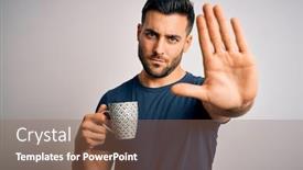  Presentation with cup coffee - Presentation theme having young-handsome-man-drinking background and a violet colored foreground