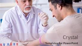  Presentation with blood test - Presentation theme consisting of young handsome man during blood test sampling procedure background and a soft green colored foreground