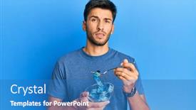  Presentation with weight loss - Audience pleasing slides consisting of young-handsome-man-eating-measure backdrop and a teal colored foreground