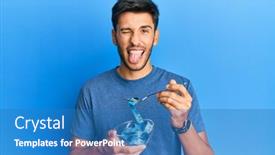  Presentation with weight loss - Audience pleasing slide deck consisting of young-handsome-man-eating-measure backdrop and a teal colored foreground