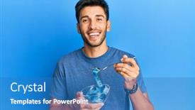  Presentation with loss - Cool new slides with young-handsome-man-eating-measure backdrop and a teal colored foreground