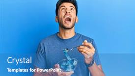  Presentation with weight loss - Audience pleasing PPT theme consisting of young-handsome-man-eating-measure backdrop and a teal colored foreground