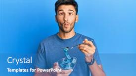  Presentation with weight loss - Colorful presentation design enhanced with young-handsome-man-eating-measure backdrop and a teal colored foreground