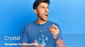  Presentation with loss - Cool new slide set with young-handsome-man-eating-measure backdrop and a teal colored foreground