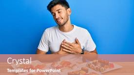  Presentation with sushi - Colorful slide deck enhanced with young-handsome-man-eating-sushi backdrop and a coral colored foreground