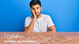  Presentation with sushi - Beautiful slide deck featuring young-handsome-man-eating-sushi backdrop and a coral colored foreground