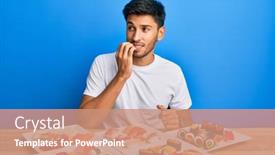  Presentation with sushi - Cool new slide deck with young-handsome-man-eating-sushi backdrop and a coral colored foreground