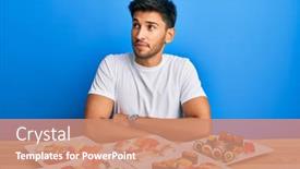  Presentation with sushi - Amazing slide set having young-handsome-man-eating-sushi backdrop and a coral colored foreground